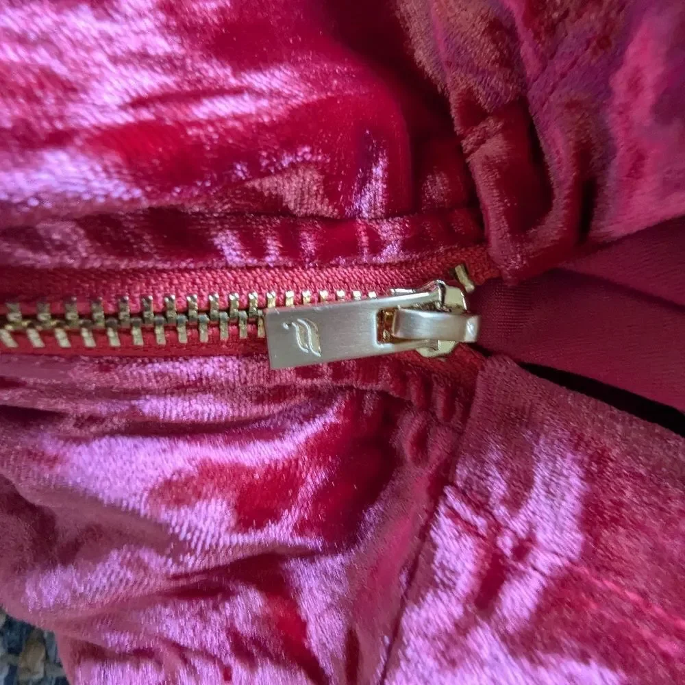 Fabletics Pink Berry Red Crushed Velvet Zip Hoodie Plus Size 2X Loungewear Glam